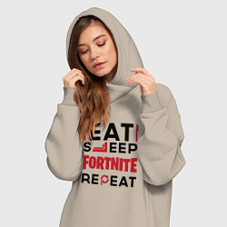 Женское худи-платье Надпись: eat sleep Fortnite repeat, цвет: миндальный — фото 2
