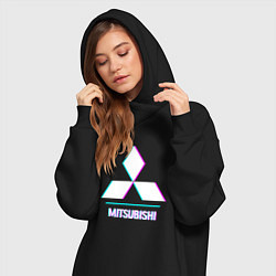 Женское худи-платье Значок Mitsubishi в стиле glitch, цвет: черный — фото 2