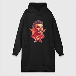 Женское худи-платье Граффити Сталин, цвет: черный