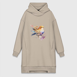 Женская толстовка-платье Акварельная милая птица