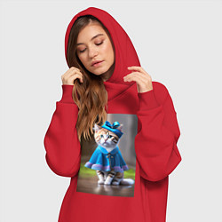Женское худи-платье Кошка в голубом платье, цвет: красный — фото 2