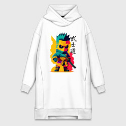 Женское худи-платье Bart Simpson - samurai - bushido, цвет: белый