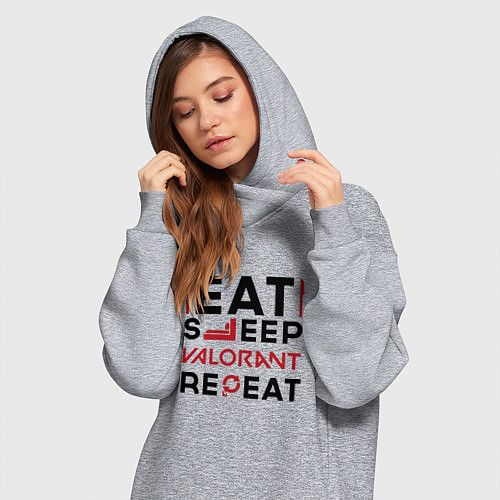 Женская толстовка-платье Надпись: eat sleep Valorant repeat / Меланж – фото 3