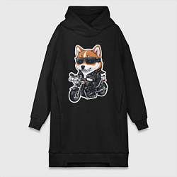 Женское худи-платье Shiba Inu собака мотоциклист, цвет: черный