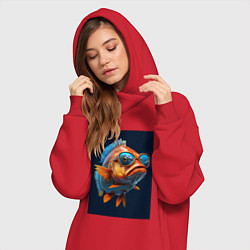 Женское худи-платье Рыба карп в солнечных очках, цвет: красный — фото 2