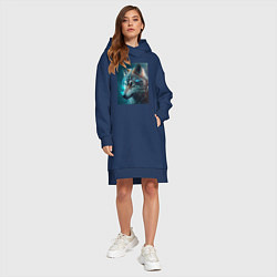 Женское худи-платье Волк в стиле футуризм - нейросеть, цвет: тёмно-синий — фото 2