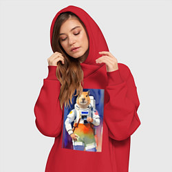 Женское худи-платье Капибара - бравый космонавт - нейросеть, цвет: красный — фото 2