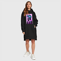 Женское худи-платье Прикольный фиолетовый котейка - нейросеть, цвет: черный — фото 2
