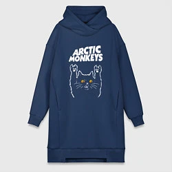 Женское худи-платье Arctic Monkeys rock cat, цвет: тёмно-синий