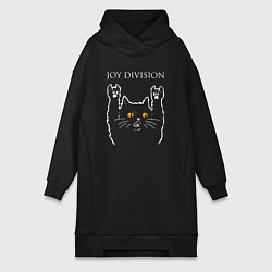 Женское худи-платье Joy Division rock cat, цвет: черный