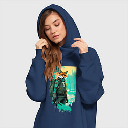 Женское худи-платье Лис-геолог - нейросеть, цвет: тёмно-синий — фото 2