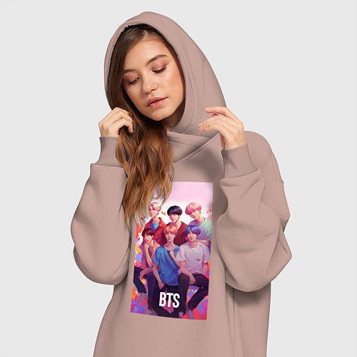 Женская толстовка-платье BTS art anime style / Пыльно-розовый – фото 3