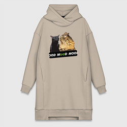 Женское худи-платье Черный и рыжий кот - Mood, цвет: миндальный