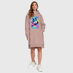 Женское худи-платье Wolf - pop art - neural network, цвет: пыльно-розовый — фото 2