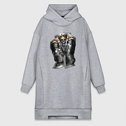 Женское худи-платье Девушки, карты и скелет в короне, цвет: меланж