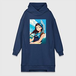 Женское худи-платье Девочка и океан, цвет: тёмно-синий