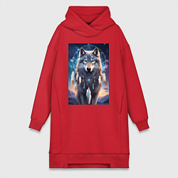 Женское худи-платье Шаман волк, цвет: красный