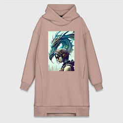 Женская толстовка-платье Девчонка в шлеме и дракон - киберпанк