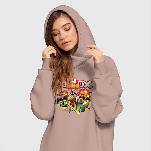 Женская толстовка-платье Роблокс на фоне взрыва roblox / Пыльно-розовый – фото 3