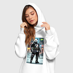 Женское худи-платье Panda cyber samurai, цвет: белый — фото 2