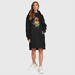 Женское худи-платье Акварельный попугай, цвет: черный — фото 2