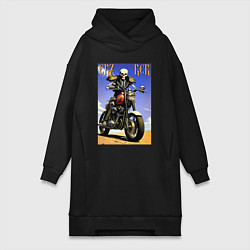 Женское худи-платье Crazy racer - skeleton - motorcycle, цвет: черный