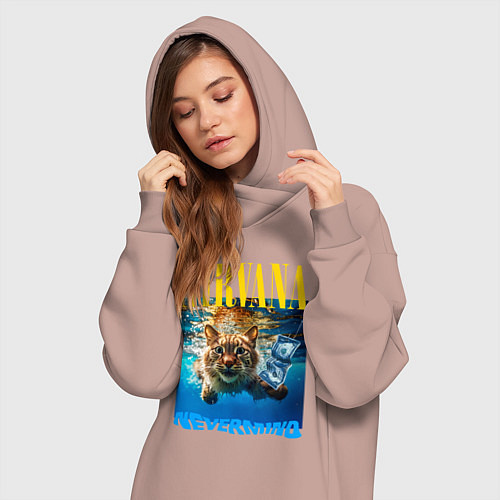 Женская толстовка-платье Кот Нирвана / Пыльно-розовый – фото 3