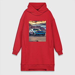Женское худи-платье Авто Додж Челленджер, цвет: красный