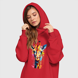 Женское худи-платье Граффити с жирафом, цвет: красный — фото 2