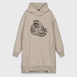Женское худи-платье Енот жирдяй, цвет: миндальный