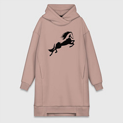 Женское худи-платье Лошадь в прыжке, цвет: пыльно-розовый