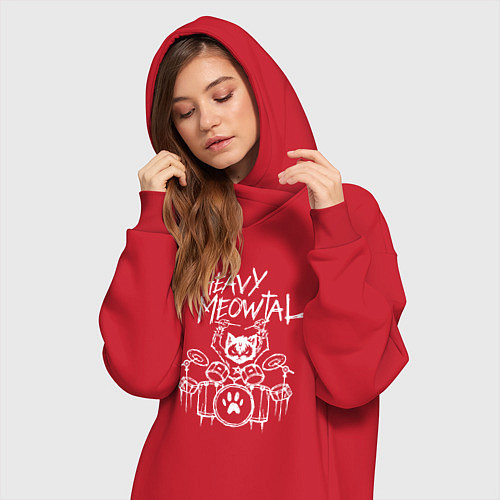 Женская толстовка-платье Heavy Meowtal - кошачья музыка / Красный – фото 3