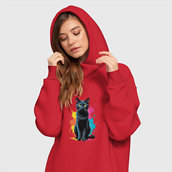 Женское худи-платье Кошка яркая грациозность, цвет: красный — фото 2
