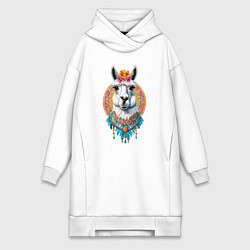 Женская толстовка-платье Красивая лама с цветами и перьями