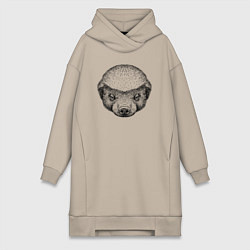 Женское худи-платье Голова медоеда, цвет: миндальный