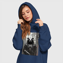 Женское худи-платье Cool bear - neural network - cyberpunk, цвет: тёмно-синий — фото 2