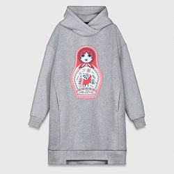 Женское худи-платье Матрешка красно черная с птицей петух, цвет: меланж