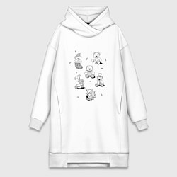 Женское худи-платье Мишки - раскраски, цвет: белый