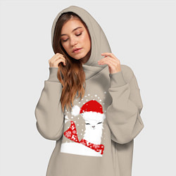 Женское худи-платье Лама в шапочке и шарфе, цвет: миндальный — фото 2