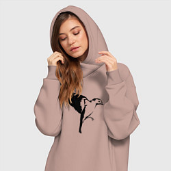 Женское худи-платье Птица летит трафарет, цвет: пыльно-розовый — фото 2