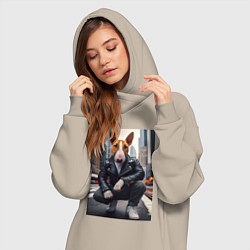 Женское худи-платье Булли на улице Нью-Йорка - нейросеть, цвет: миндальный — фото 2