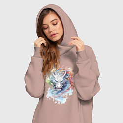 Женское худи-платье Дракон нарисованный акварелью, цвет: пыльно-розовый — фото 2