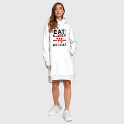Женское худи-платье Надпись: eat sleep GTA6 repeat, цвет: белый — фото 2