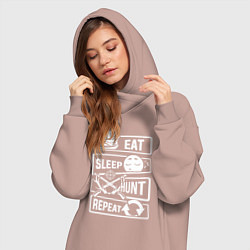 Женское худи-платье Еда сон охота, цвет: пыльно-розовый — фото 2