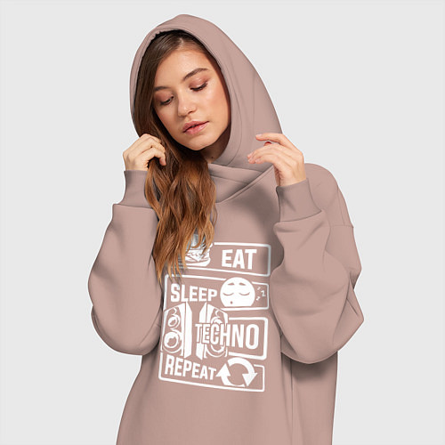 Женская толстовка-платье Еда сон техно / Пыльно-розовый – фото 3