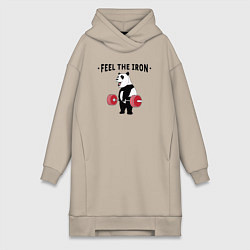 Женское худи-платье Почувствуй железо - панда бодибилдер, цвет: миндальный