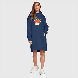 Женское худи-платье Сердечко с бабочками парит в облаках, цвет: тёмно-синий — фото 2