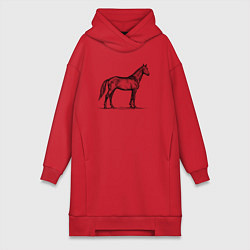 Женское худи-платье Лошадь в профиль, цвет: красный