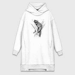Женское худи-платье Енот отдыхает на дереве, цвет: белый