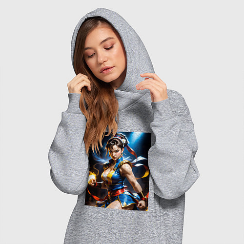 Женская толстовка-платье Chun-Li с огнем / Меланж – фото 3